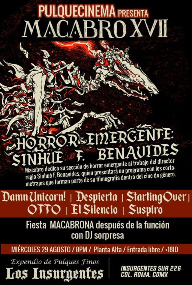 #MacabroXVII Horror Emergente presents Sinhué F. Benavides at Pulquecinema